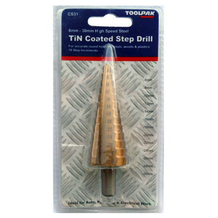 Step Drill HSS 6-30mm TiN Coated Toolpak 